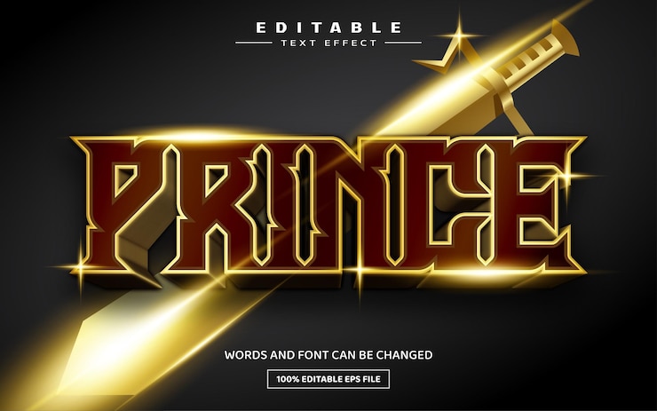 Vector prince 3d editable text effect template