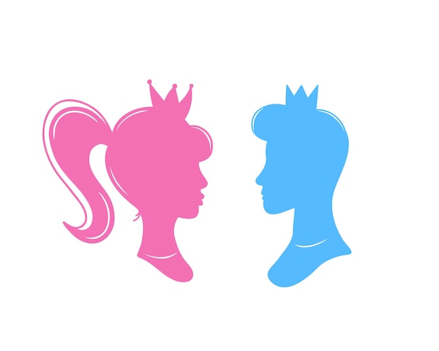 Silhouette del principe e della principessa illustrazione disegnata a mano