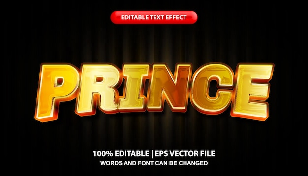 Prince text, satisfying gold metal, golden luxury editable text effect template