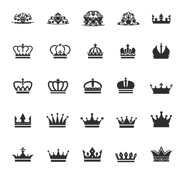 Vector princes crowns king queen princess and prince crown icons heraldic vector drawings royalty power signs of princess crown king and queen luxury illustration