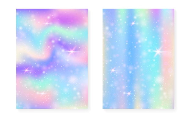 カワイイ虹のグラデーションの魔法のユニコーンとプリンセスの背景