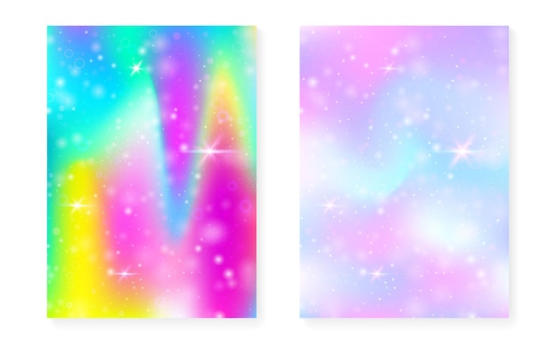 カワイイ虹のグラデーションの魔法のユニコーンとプリンセスの背景
