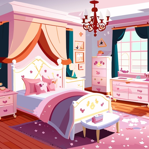 Princess bedroom interior cartoon design