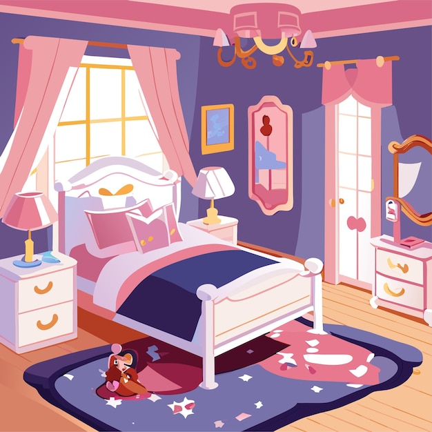 Vector princess bedroom interior cartoon design