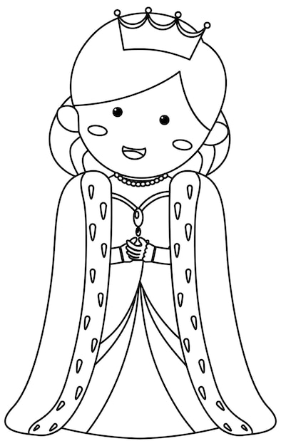 Vettore personaggio doodle principessa in bianco e nero