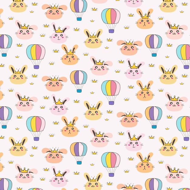 Princess Bunny Pattern Background For Kids.