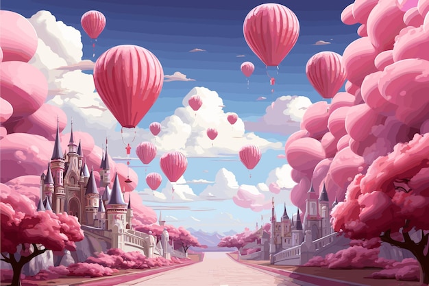 Princess Castle Magic Pink Castle in the clouds Fantasy world Fairytale landscape