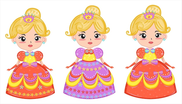Вектор Коллекция принцесс с милыми платьями