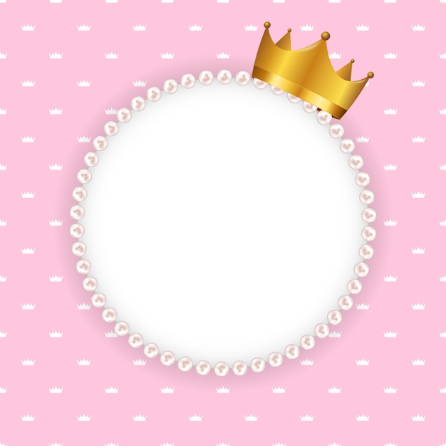 Princess crown circle frame with pearls