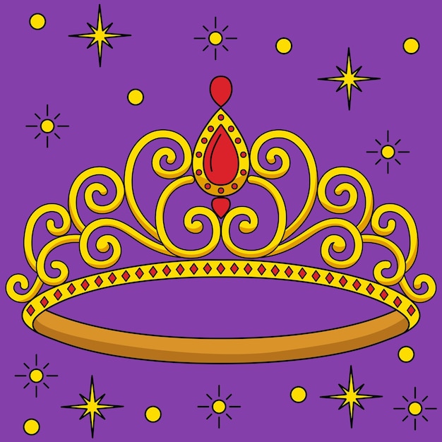 Vector princess crown colored cartoon illustration