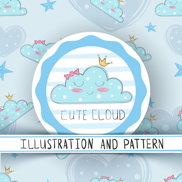 Princess cute cloud - seamless pattern