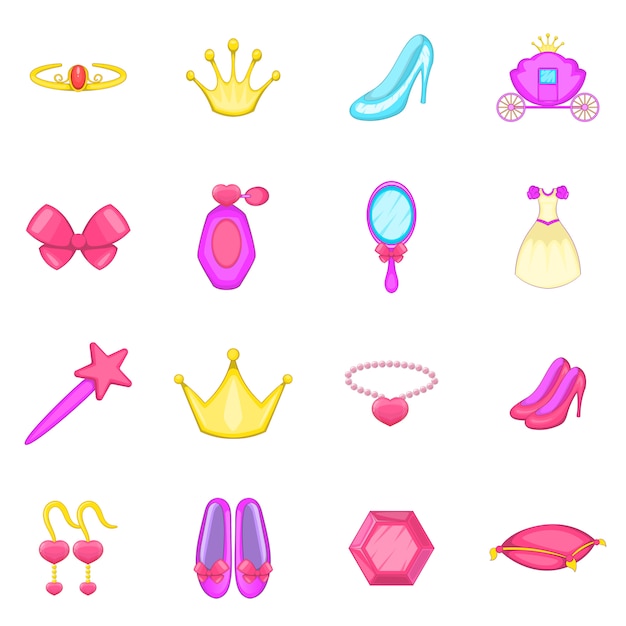 Princess doll icons set