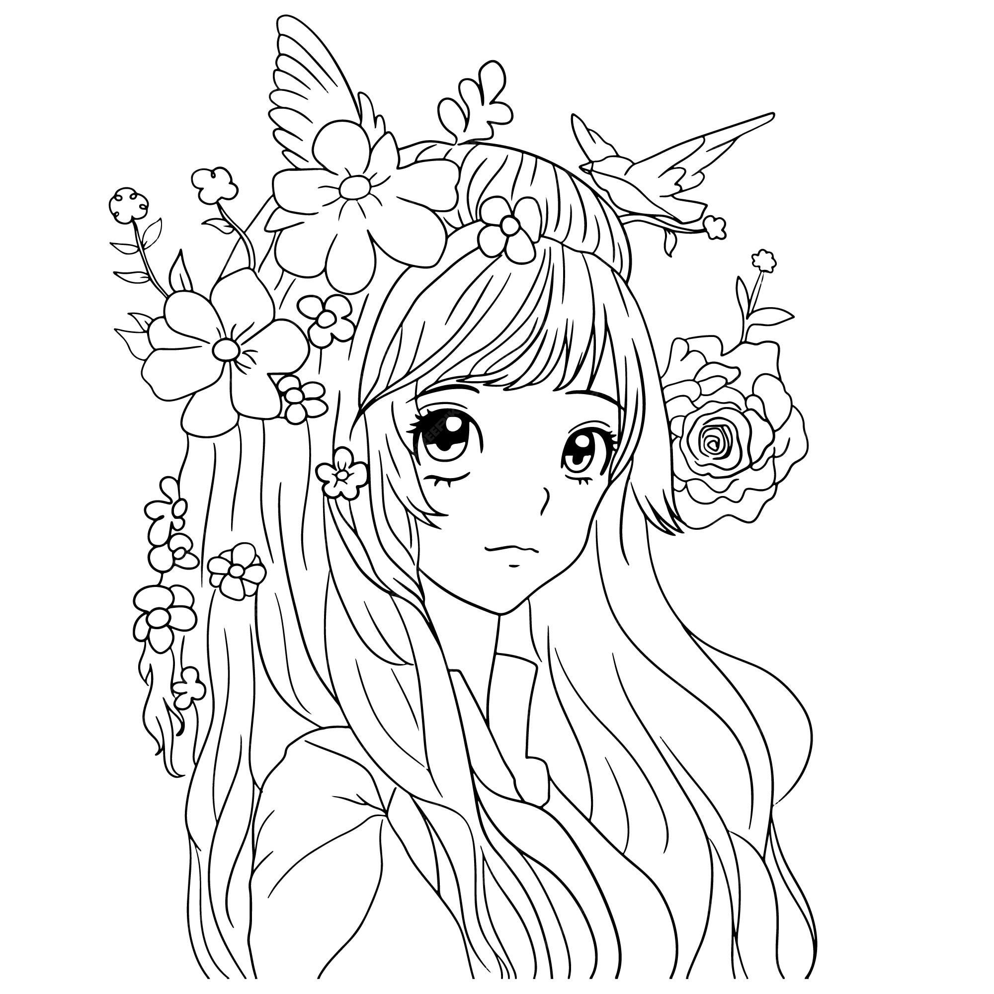 girl cartoon doodle kawaii anime coloring page cute illustration