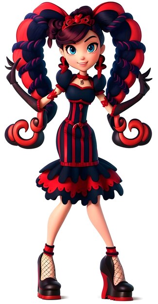 Princess girl wearing red black dress and black gloves and black high hair