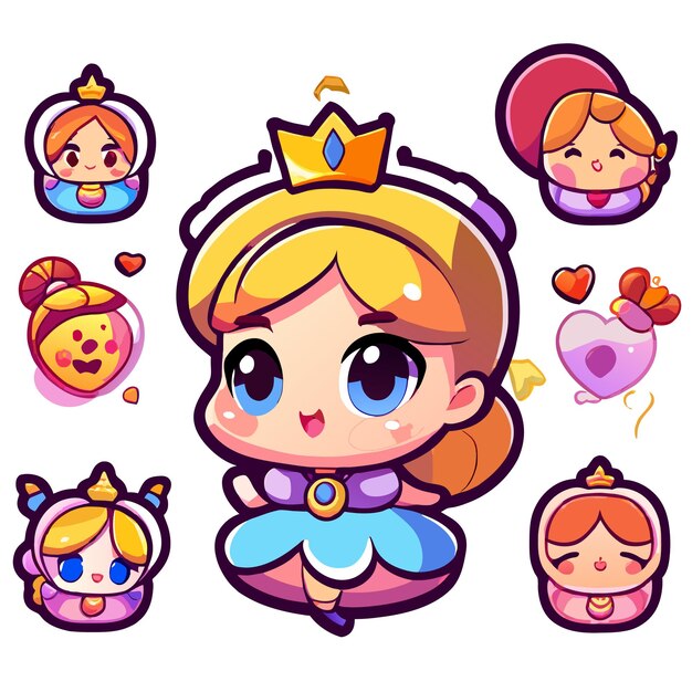 Vector princess hand drawn flat stylish cartoon sticker icon concept isolated illustration