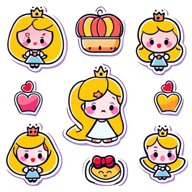 Vector princess hand drawn flat stylish cartoon sticker icon concept isolated illustration