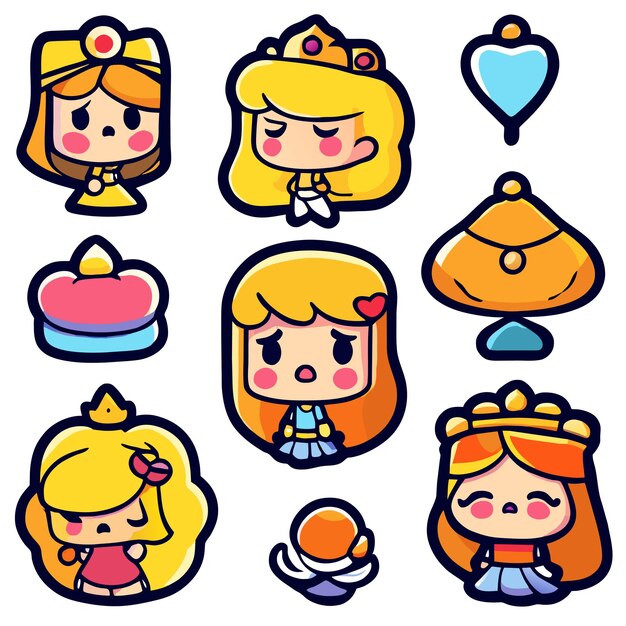 Princess hand drawn flat stylish cartoon sticker icon concept isolated illustration