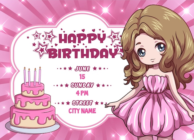 Vector princess invitation happy birthday girl