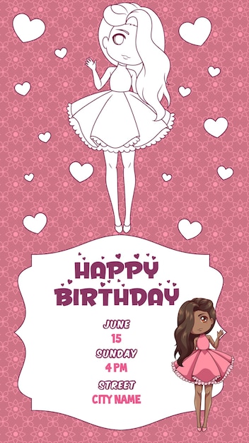 Vector princess invitation happy birthday girl