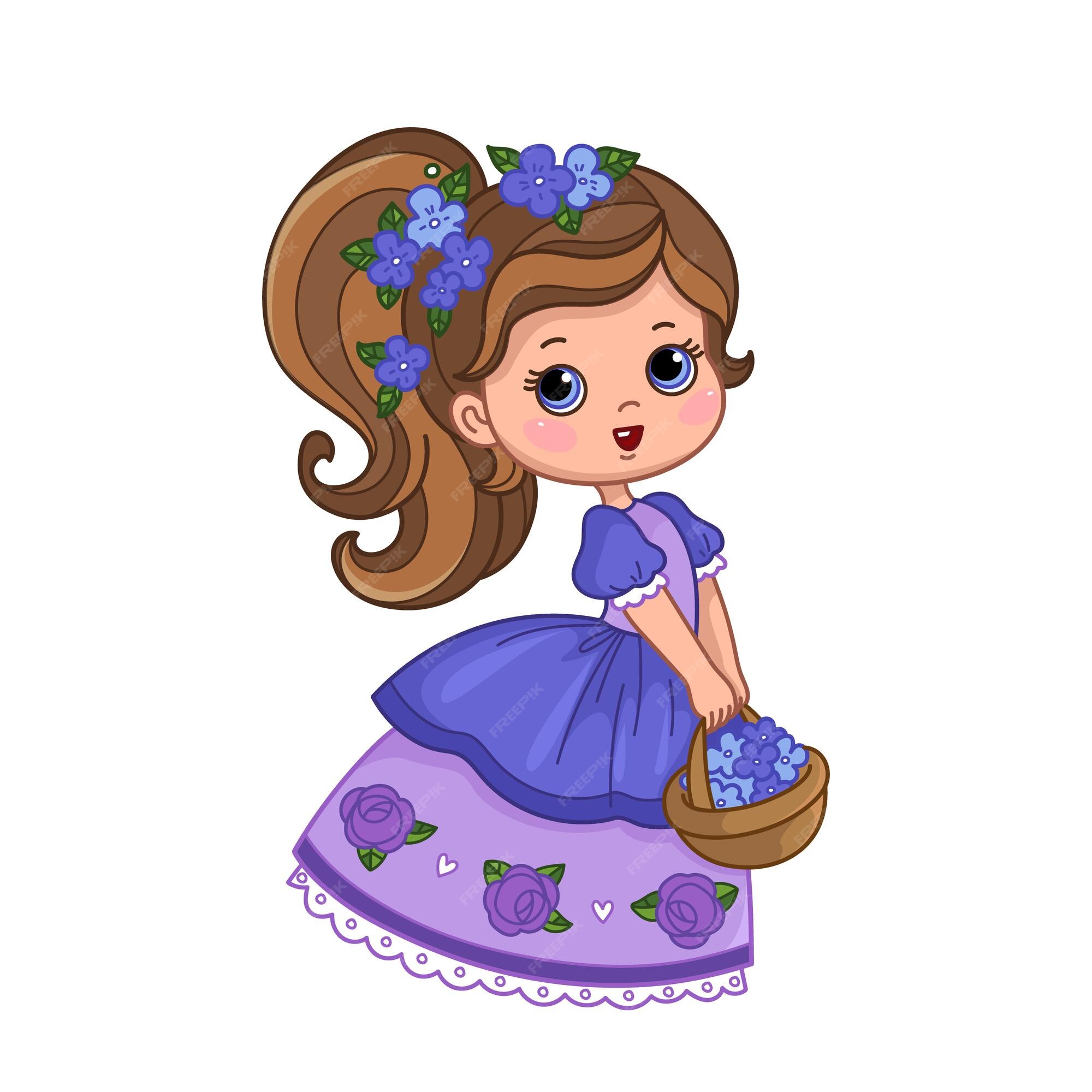 Premium Vector | The princess is holding a basket of flowers little princess in cartoon style cute baby Premium Vector | The princess is holding a basket of flowers little princess in cartoon style cute baby
