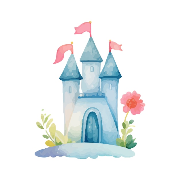 Vettore castello magico della principessa castello dei cartoni animati clipart illustrazione per bambini castello con illustrazioni floreali