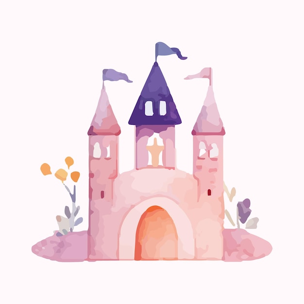 Vector princess magic castle cartoon castle clipart kids illustration castle with floral illustrations