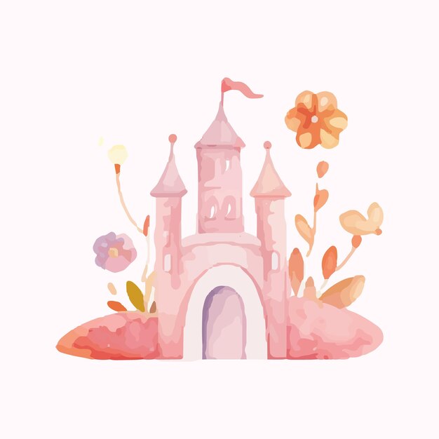 princess magic castle Cartoon Castle Clipart Kids illustration Castle with floral illustrations