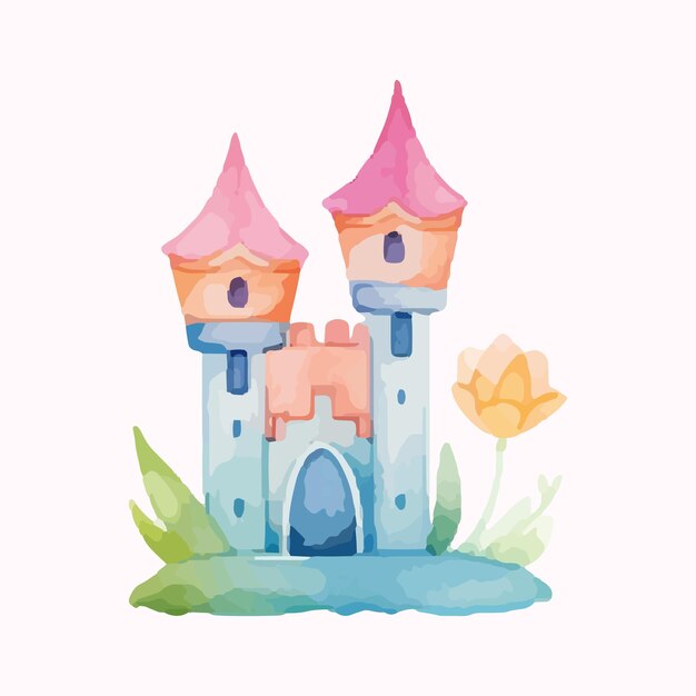 Castello magico della principessa castello dei cartoni animati clipart illustrazione per bambini castello con illustrazioni floreali