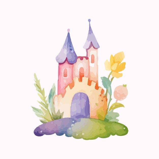 Vector princess magic castle cartoon castle clipart kids illustration castle with floral illustrations