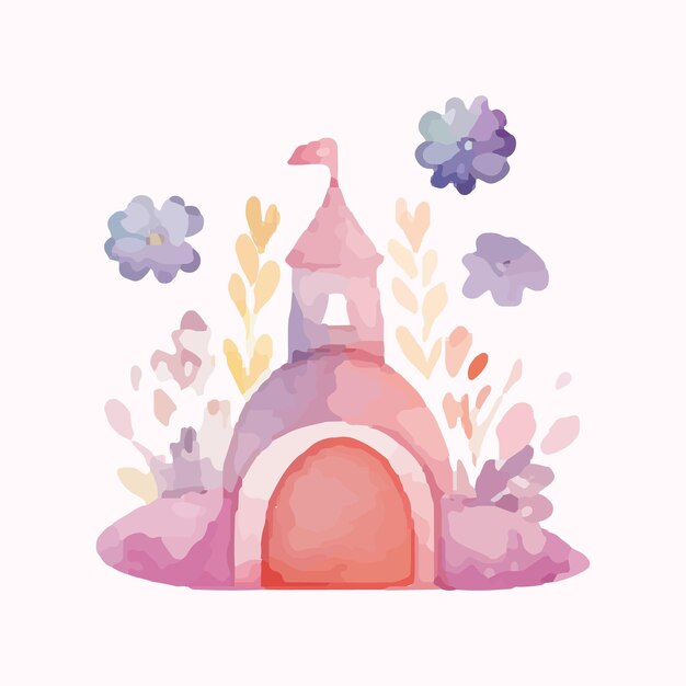 Vector princess magic castle cartoon castle clipart kids illustration castle with floral illustrations