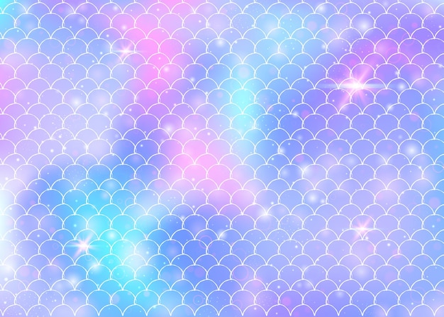 Princess mermaid background with kawaii rainbow scales pattern