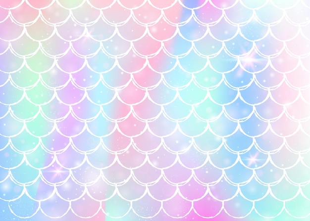 Vector princess mermaid background with kawaii rainbow scales pattern