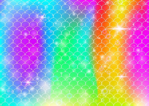 Princess mermaid background with kawaii rainbow scales pattern