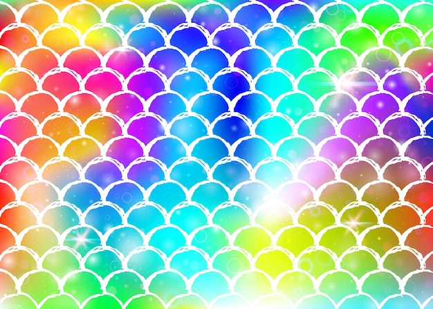 Princess mermaid background with kawaii rainbow scales pattern