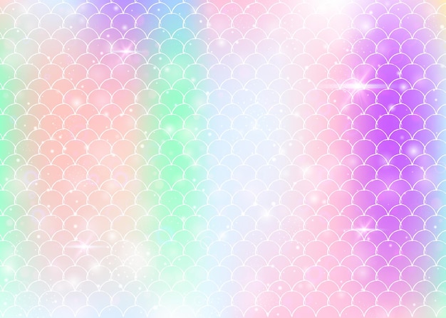 Princess mermaid background with kawaii rainbow scales pattern.