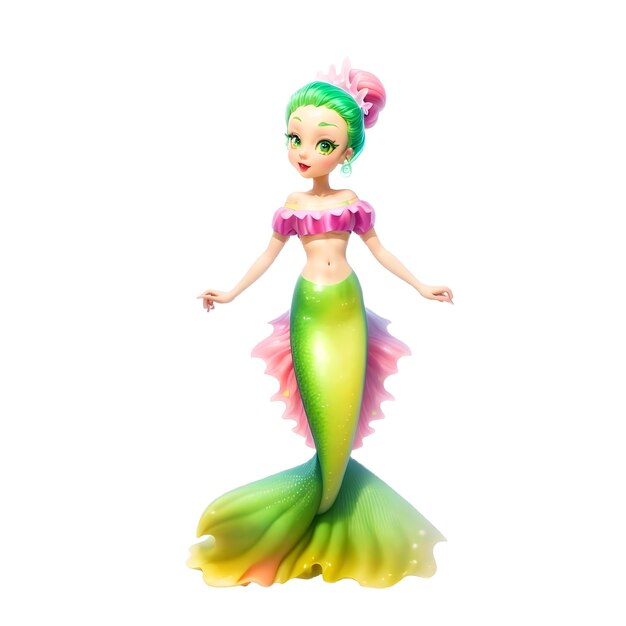 Princess Mermaid And Green Hire And Green Tail