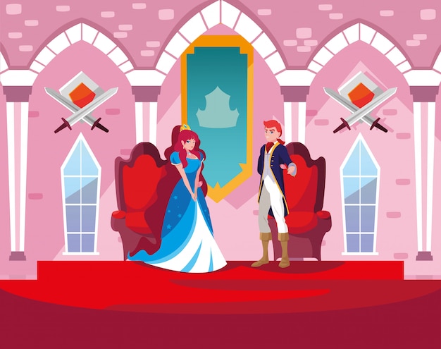 Principessa e principe nella fiaba del castello