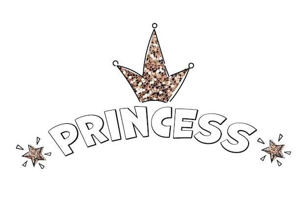 Princess print in simple doodle style Hand drawn lettering with crown for tshirt prints phone cases decor or posters Kids text for girls clothes