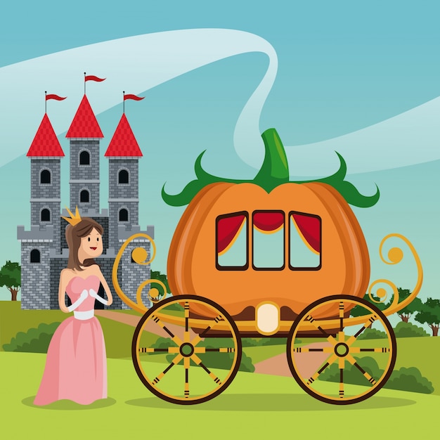 Princess pumpkin carriage castle landscape