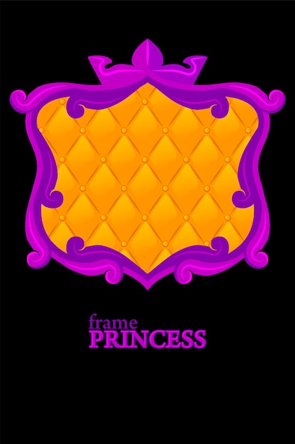Фиолетовая рамка принцессы с геометрической обивкой, мультяшные аватары для графического дизайна. векторные иллюстрации милые королевские золотые шаблоны мягкой ткани для игр.