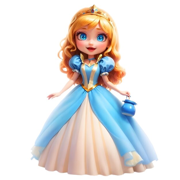 Princess Red Haired In a Blue Ball Gown And Tiara