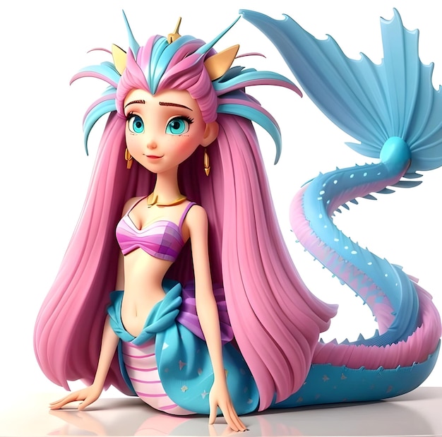 Принцесса-змея с розовыми волосами и голубыми глазами.