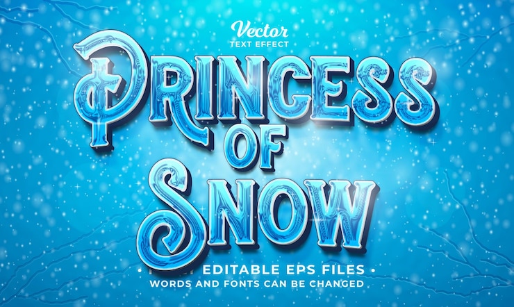 Vector princess of snow frozen text effect editable eps cc file