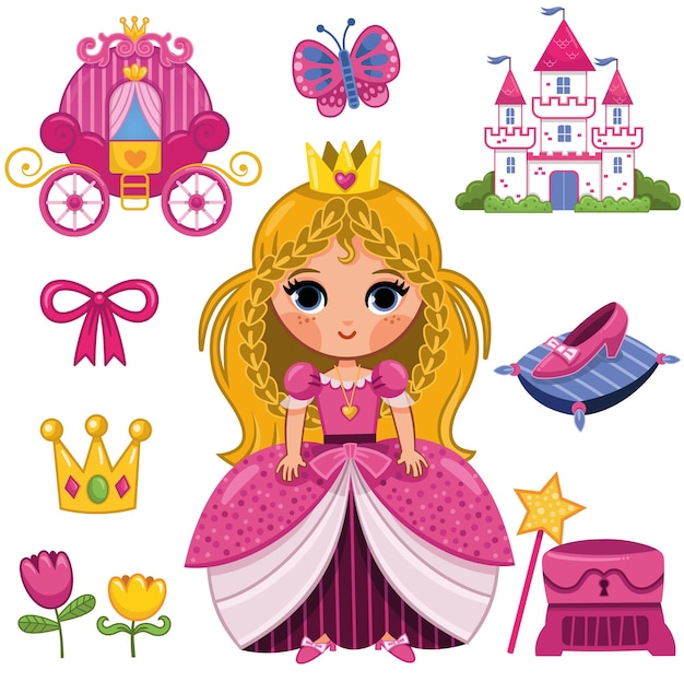 Принцесса стикер набор векторные иллюстрации