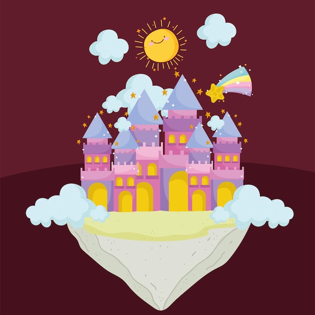 Princess tale cartoon castle magic fantasy sun vector illustration