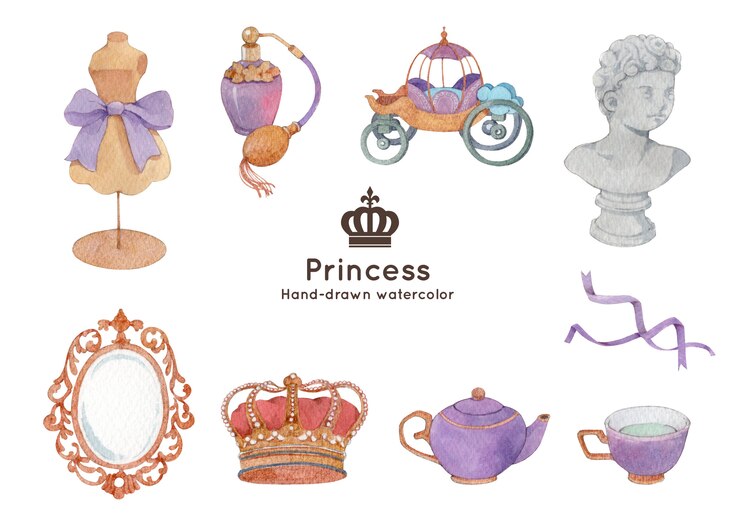 Vector princess theme watercolor illustration
