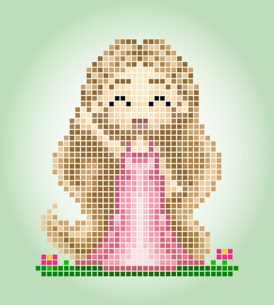 Una principessa in illustrazione vettoriale di pixel art mosaico una ragazza carina con pixel isolati capelli lunghi