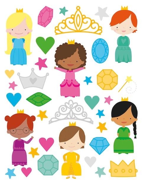 Vector princess vector illustration set