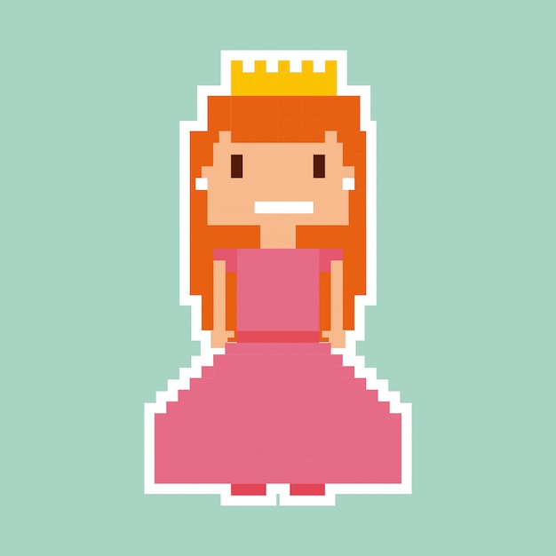 Вектор Принцесса видеоигра пикселированный персонаж