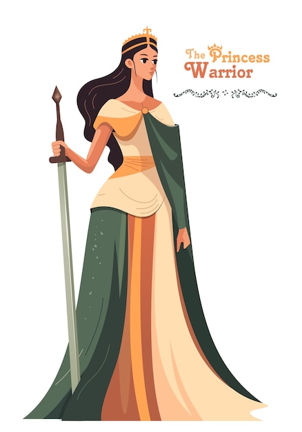 The Princess Warrior cartoon vector illustration for childrens book